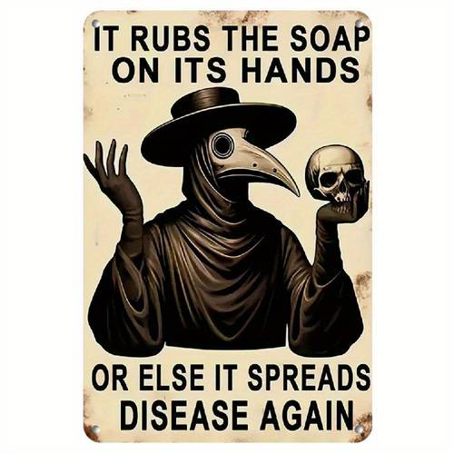 gothic plague metal sign vintage hand washing reminder with humorous message wall art for bathroom home decor rustic tin sign for garage or farmhouse style garage signage humorous wall art text design antique vintage decor