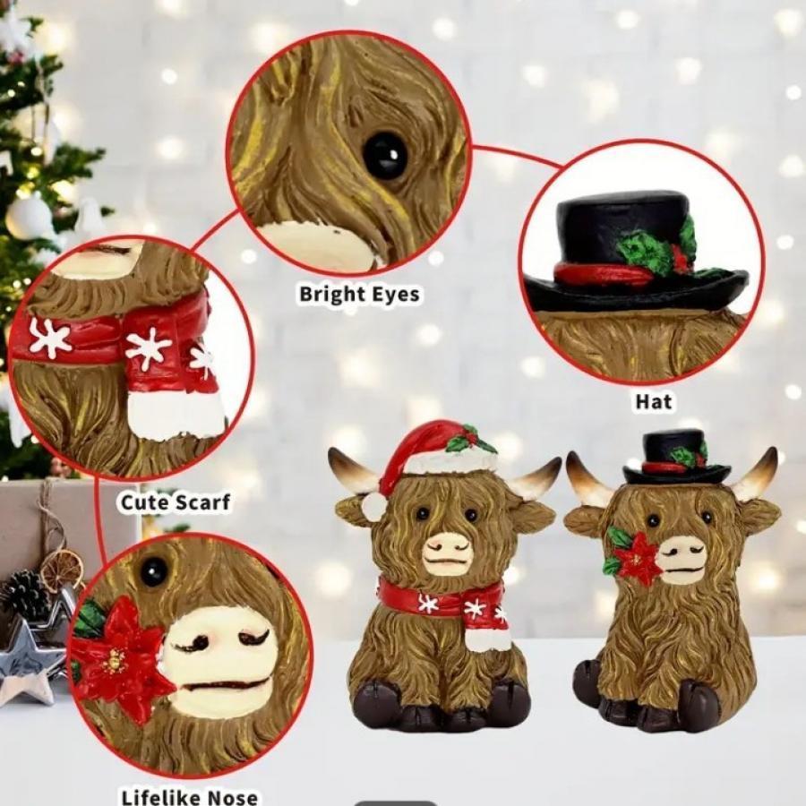 Resin Highland Cow Figurine Highlander Cow Ornaments Highland Cattle Statue Animals Table Sculptures Decorations Cow Lovers Gifts Farmhouse Tiered Tray Kitchen Table Home Decoration (1PCS, Yellow-A