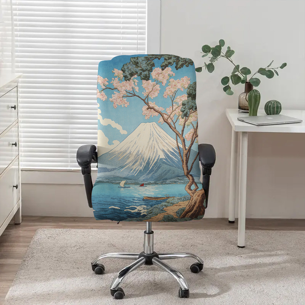 TEMU 1pc Chair Cover Featuring A Pattern Of Cherry Blossoms From , Made Of Fabric Elastic, Removable, And Machine Washable. Ideal For Decorating