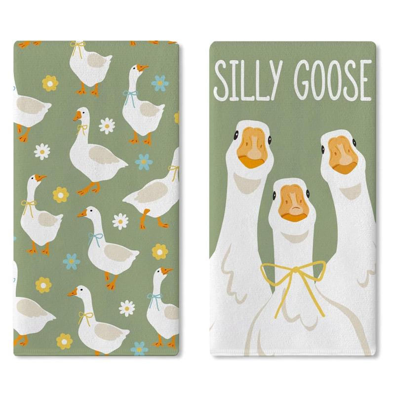 TEMU 2pcs Set Of Fun Goose Pattern Thanksgiving Themed Printed Kitchen Towels, Suitable For Kitchen Decor, Cake Gifts, Women, , Sisters, , S, Dish