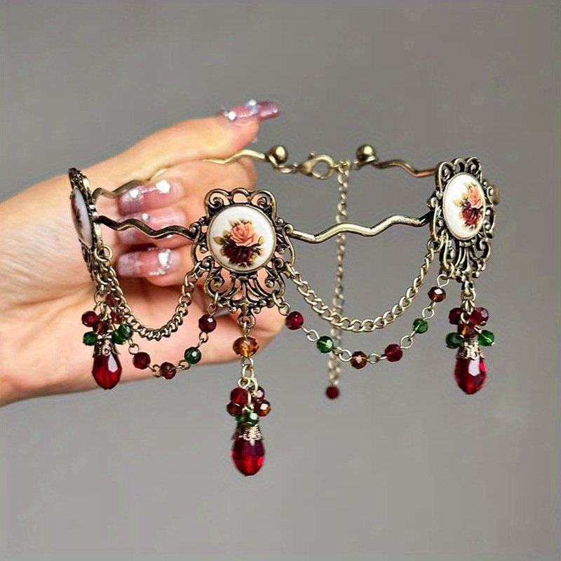 TEMU 1pc Medieval Gothic Y2k Retro Heavy Rose Tassel Necklace - Court Style Jewelry Suitable For Women, Daily Wear & Music Festivals, Elegant Medieval Accessory