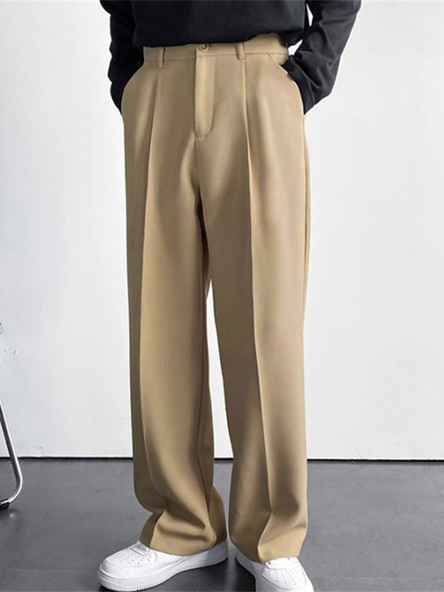 dress pants flat front loose straight wide legs casual - Temu