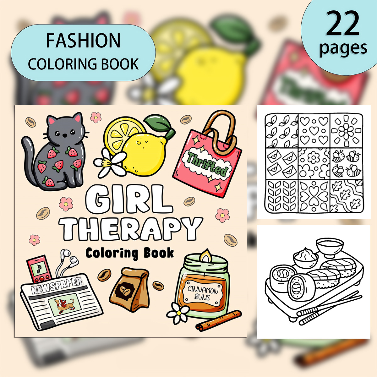 

Girl Therapy Coloring Book, 22-page Relaxation Sketchbook, Thick Paper, Comfortable Space For Creative , With Ideal For Holidays & Birthdays, For Teens & Adults