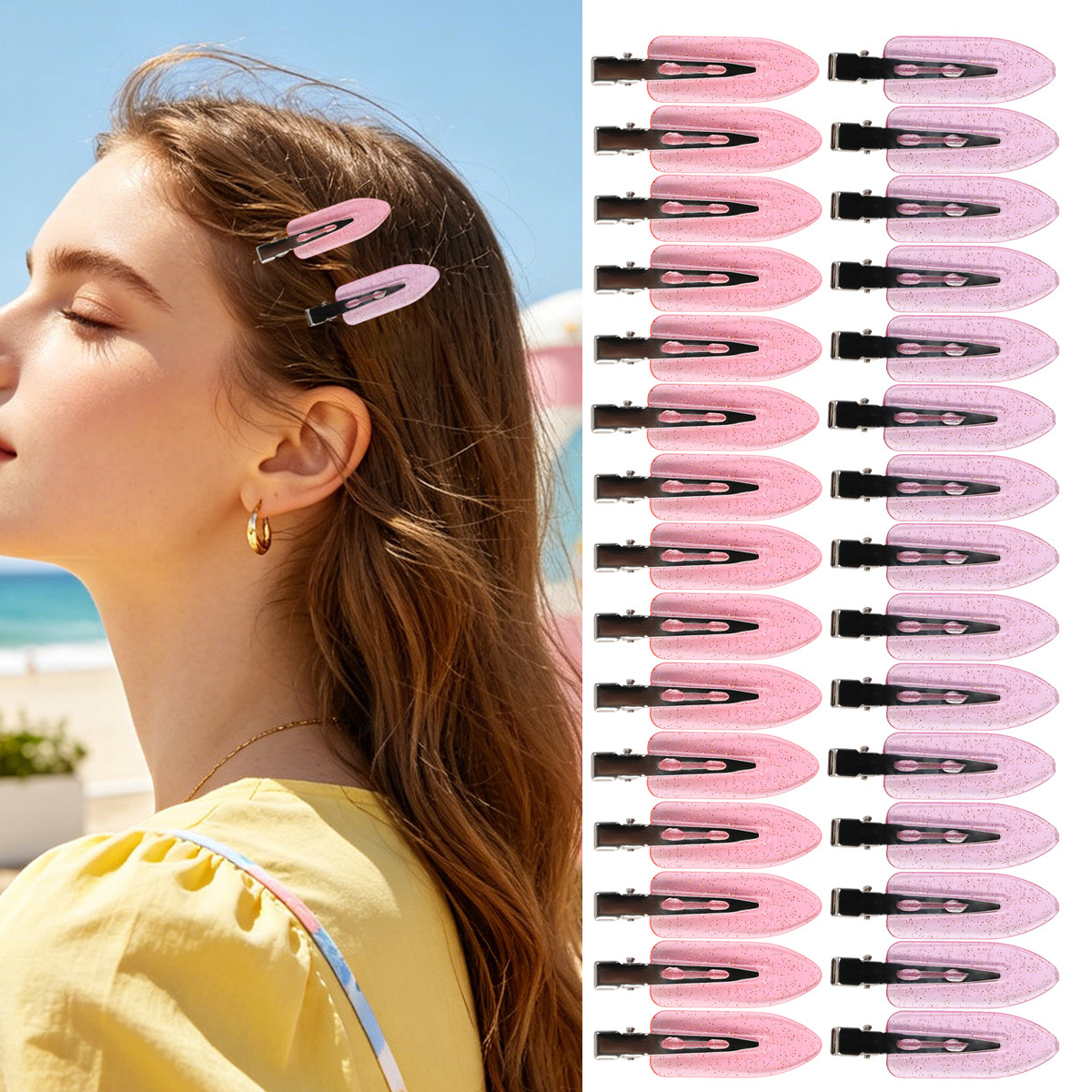 TEMU Plat 2D, 30 pièces avec de délicates paillettes roses pour une texture rehaussée. plat et couture ne laisse aucune de la pince à cheveux.