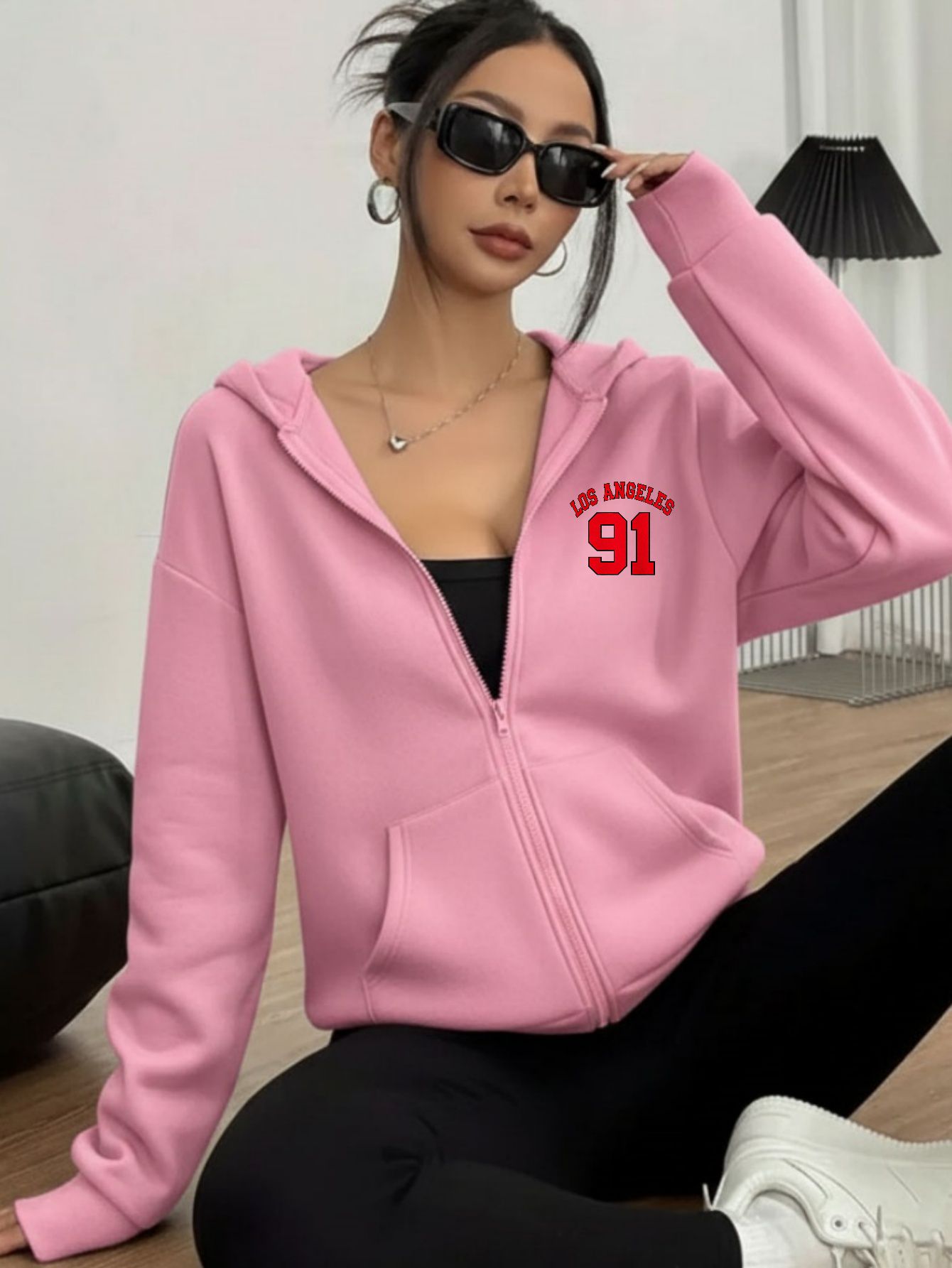 Womens Casual Sweatshirt Front Chest Print Trendy Loose Fit