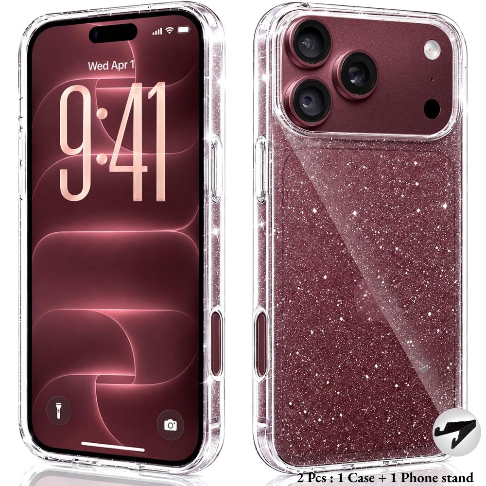 TEMU Phone Case - 2pcs: 1 Case And 1 Phone Stand Luxury Clear Glitter Sparkle Bling Anti-scratch Phone Case For Iphone 18 Pro 18 17 16 15 14 13 12 11