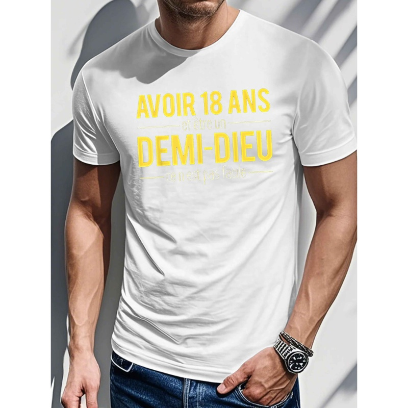 

T-Shirt Homme pour du 18e Anniversaire Français - "Évite 18 Ans", Haut Noir Décontracté à Manches Courtes avec Jaune & Blanc, Polyester, Lavable en Machine