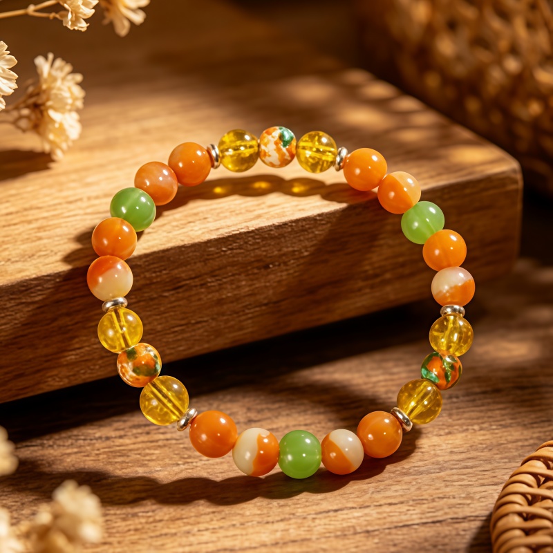 Unisex Vibrant Bead Bracelet, Warm Orange & Green Agate