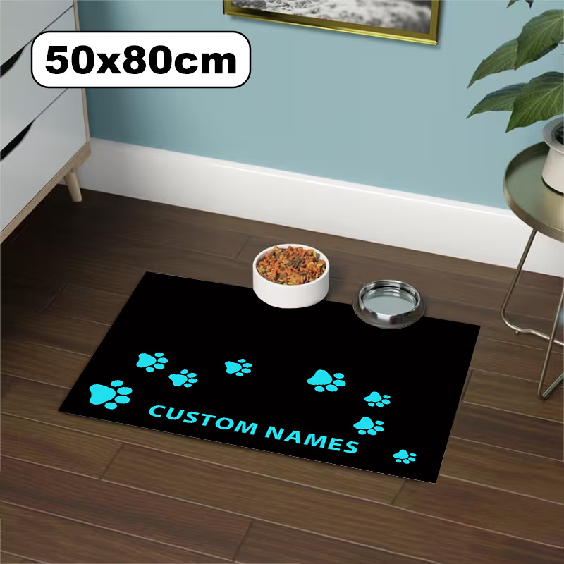 TEMU 1pc Personalized Diatomite Pet Feeding Mat With Custom Photo/name & Paw Print - Quick-dry Suitable For Bowls, Washable Mud Food Mat, Turquoise