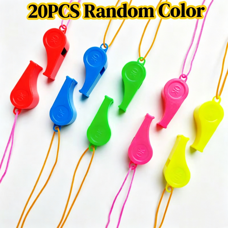 TEMU 20pcs/set Plastic Loud Whistles With Lanyard, Referee Whistles For Cheerleading, Sports Games, Party Favors, Camping Emergency (random Color)