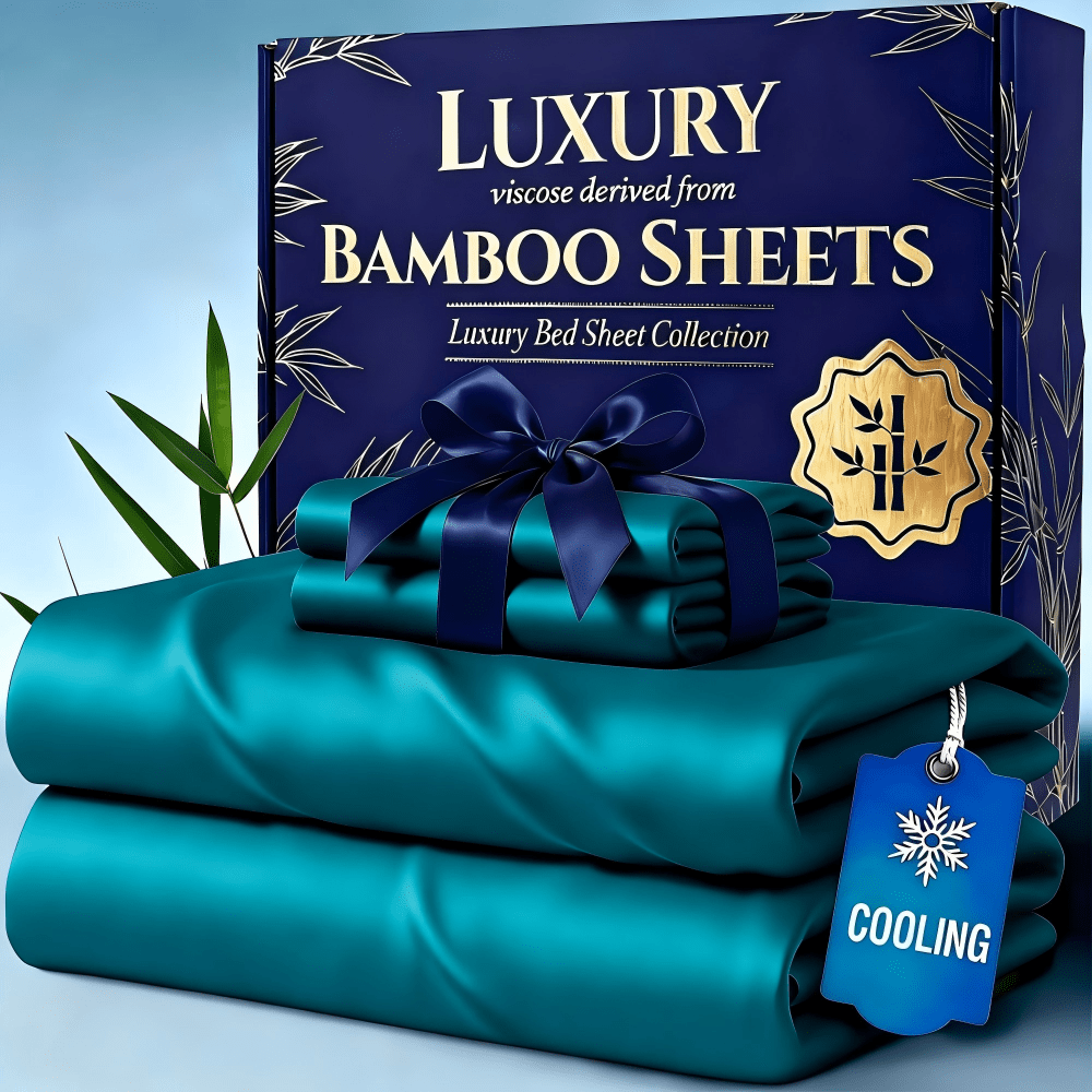 TEMU Set Of 4 Cooling Bamboo Bed Sheets, 4000 Tc Extra Deep Pocket 20 Inch Sheets, Luxurious & Cooling Sheet Set For Warm Sleepers, Includes Kids'