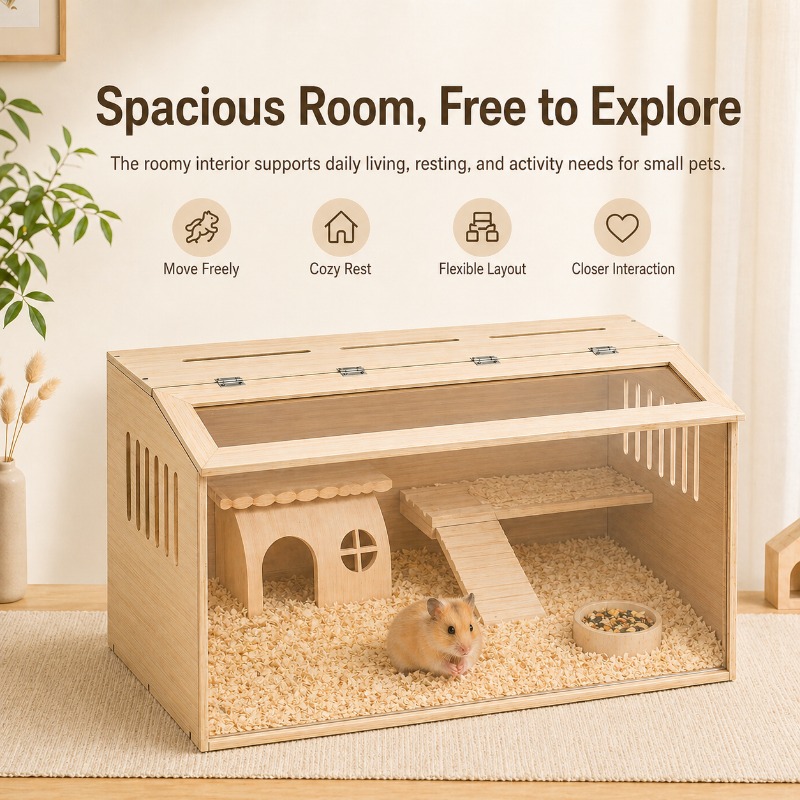 Wooden Transparent Hamster Cage Multi-Level Space