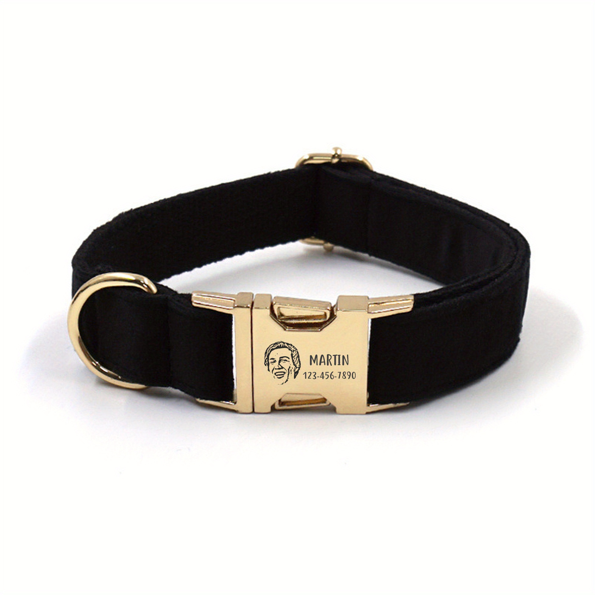 TEMU 1pc Personalized Dog Collar Velvet, Engraving Custom Name Phone Number Id Tag, Soft Comfy Adjustable Collars For Small Medium Large Dogs