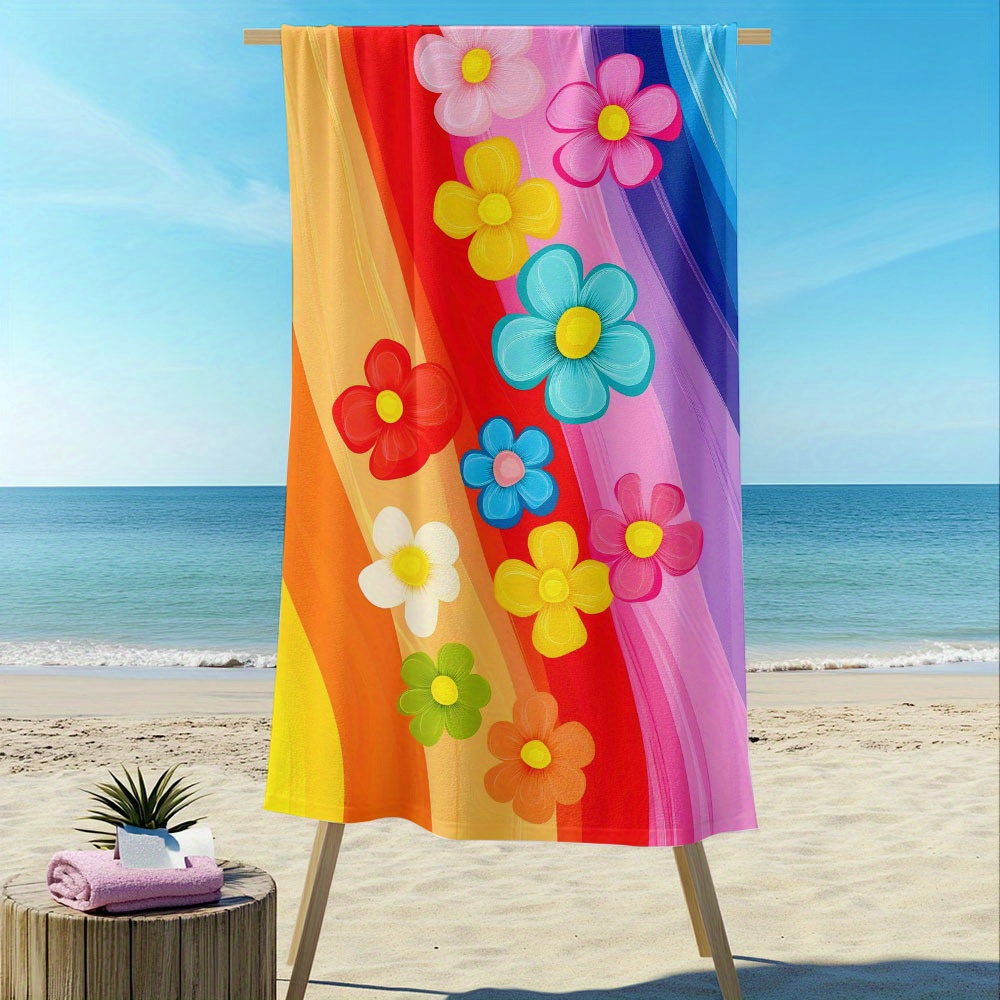 Oversized Quick-drying Beach Towel Floral And Striped Pattern Soft_voghion.com