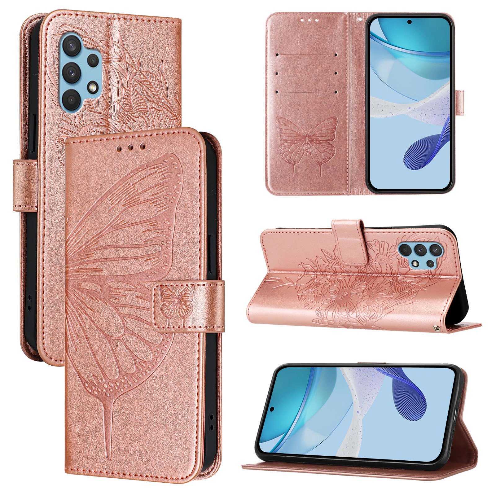 TEMU Phone Case: Synthetic Leather Belt Black Lanyard Pattern Wallet Case, Suitable For Galaxy A32 4g, Magnetic Closure With 4 Card Slots, Drop-proof