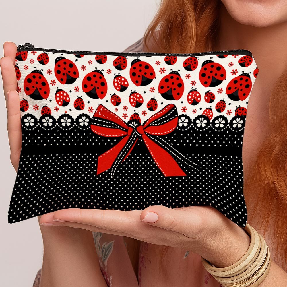 TEMU Neceser de maquillaje con estampado de , 1 pieza, para mujeres y niñas, organizador de cosméticos con cremallera y negra con de , neceser de
