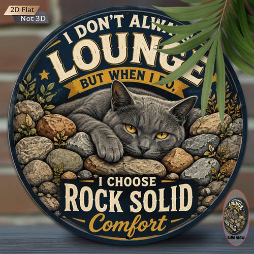 Artikelbild 2d flat - . 2d flat 8x8 zoll (20x20cm) runde metall aluminium schild vintage wanddeko katzenliebhaber grau katze auf felsen retro runde plakette poster für outdoor garten sommer herbst thanksgiving ernte geschenk