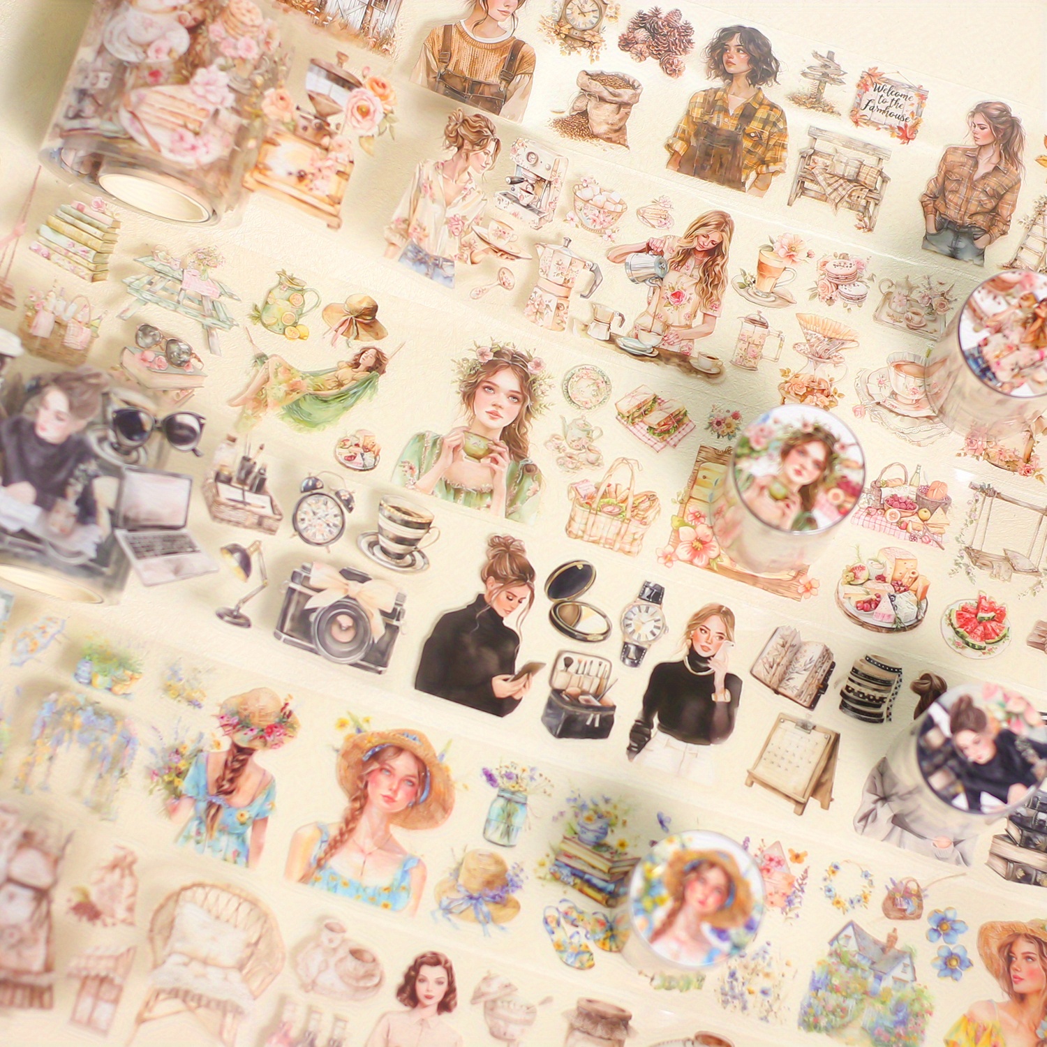 Image of 6 Rolls Vintage Tape Stickers Pet Diy Scrapbooking Stickers Junk Journaling Supplies Decorating Diaries