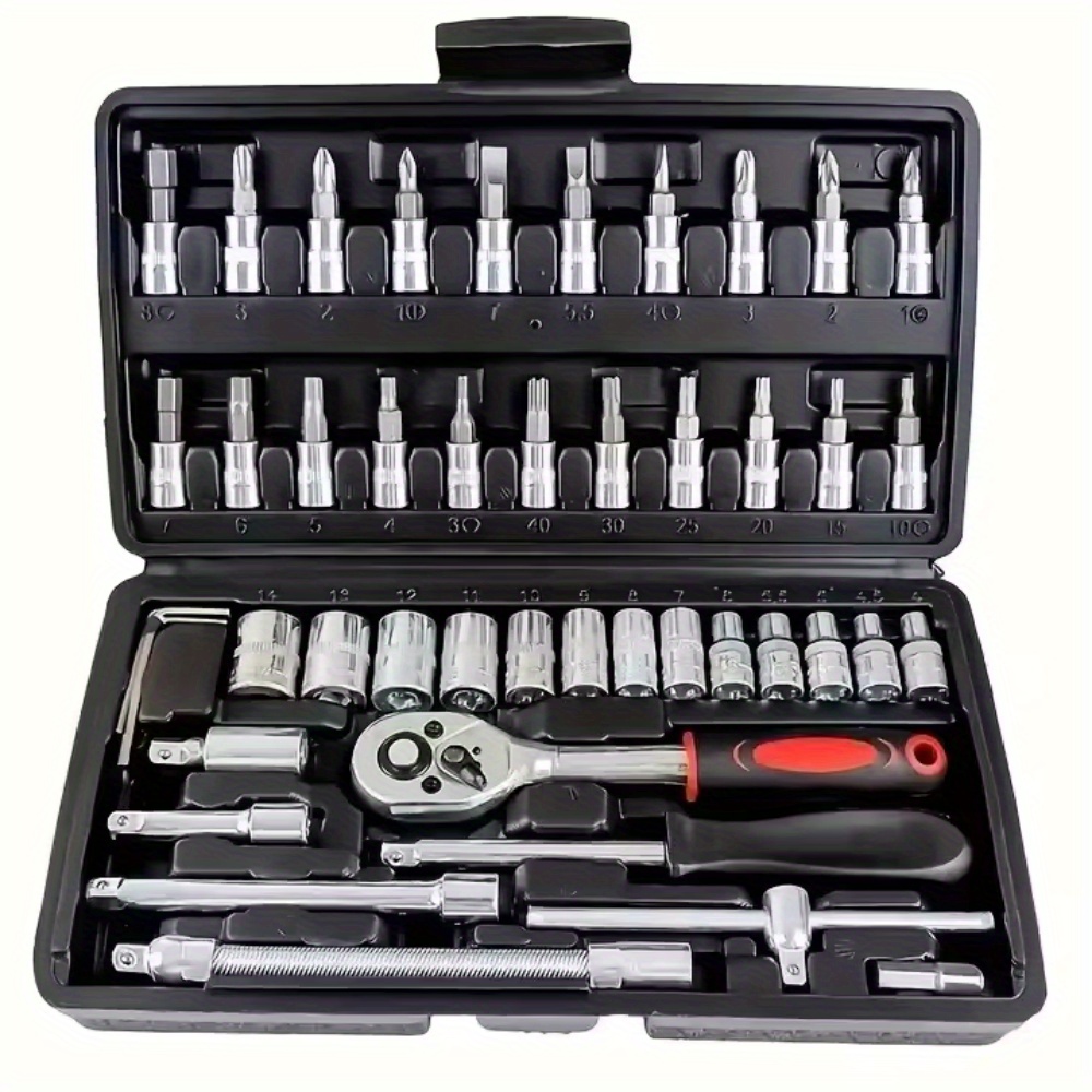 TEMU 46pcs Car Repair Tools, Car Repair Repair Tools Accessories Repair Tool Sets - Ratchet & Screwdrivers, Portable & Motorcycle Repair Kits,