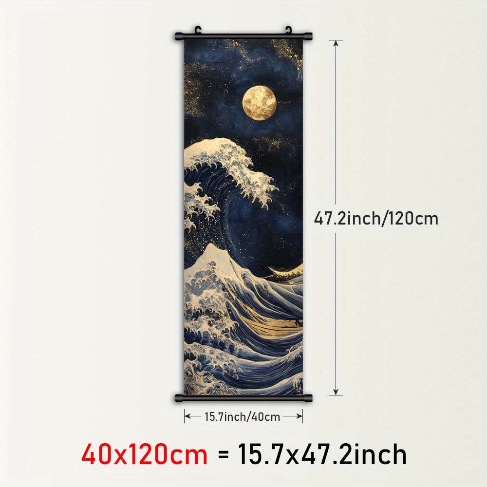 TEMU 1 pièce d'art mural sur toile encadrée de style japonais des animes - Peinture sur vertical Nuit étoilée, de l'océan et lune, cadre en plastique