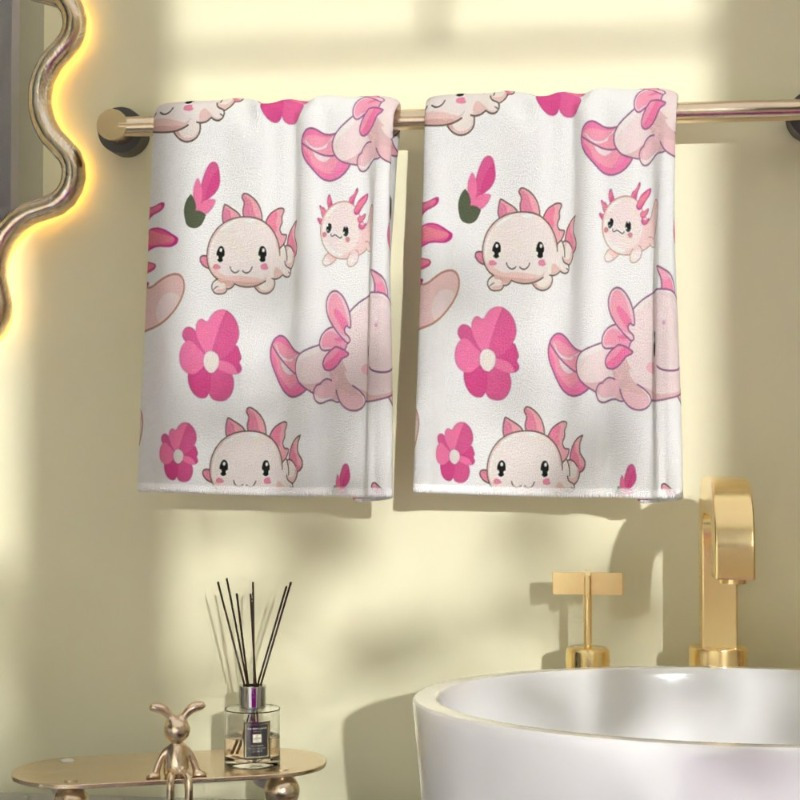 

2pcs Axolotl Cartoon Towels, 18x26 Inches, Super Soft Polyester, Contemporary Themed, Woven, Machine Washable, Decorative Towels For Bathroom, Kitchen, Gym - Ideal For Home & Travel