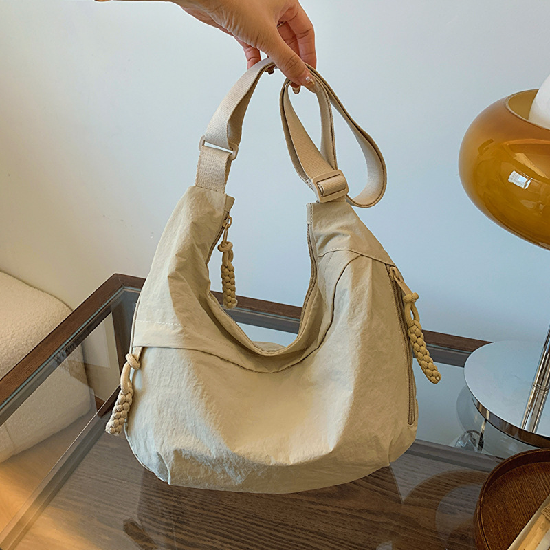 TEMU Bolso tote , versátil, de un solo , bandolera de viaje, de nailon arrugado , estilo vintage, casual, , tipo dumpling