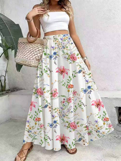womens skirt with elegant vintage floral print romantic rose pattern midi skirt for summer outfit