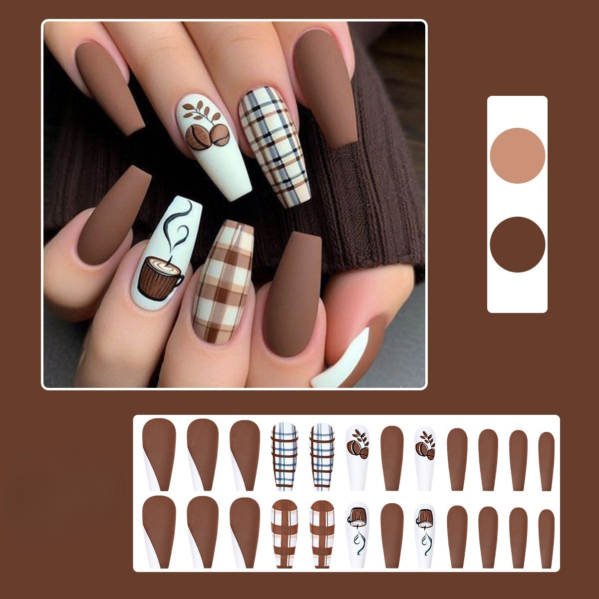 TEMU 48pcs Of Autumn And Winter Coffee Wearing Armor, European And American Wearing Armor Pieces, Ins Brown Wearing Armor Pieces, Nail Art Pieces