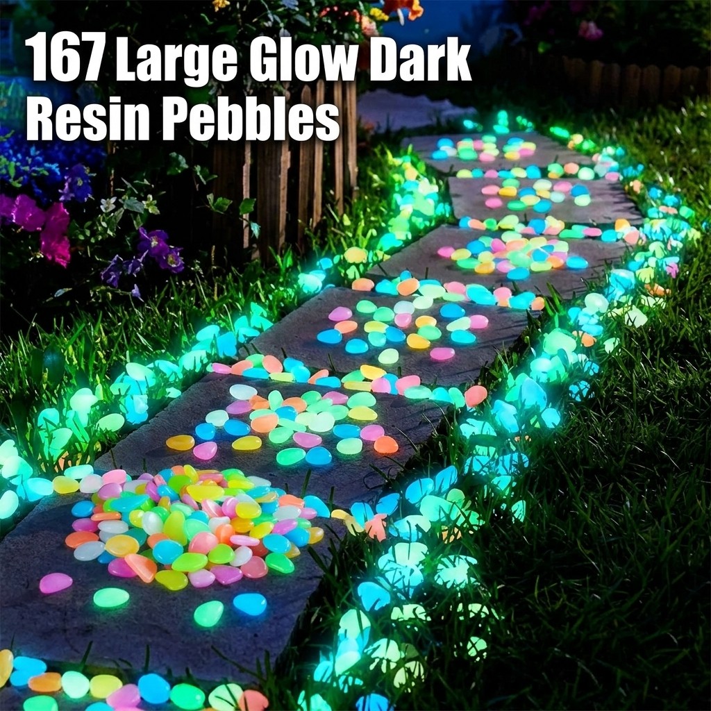 TEMU 1"67" Large Glow In Dark Resin Pebbles Suitable For Fish Tank Decor, Uv/light Activated Luminous Stones, Glow For Aquarium, Terrarium, Wedding &