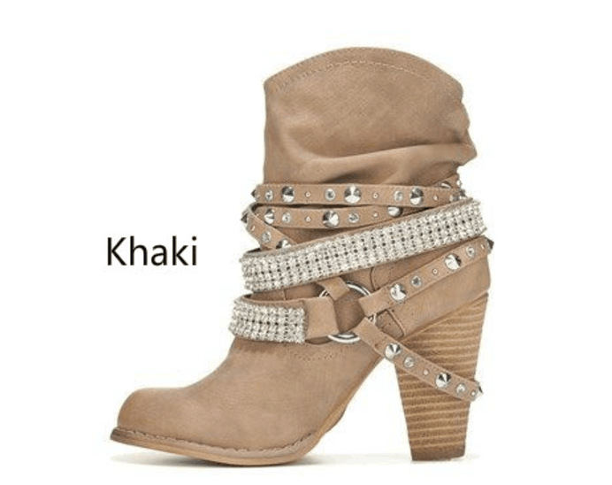 Women'S Fall Winter European And American Round Toe Ankle Boots Chunky High Heel Fashion Rivet Boots, Women Shoes