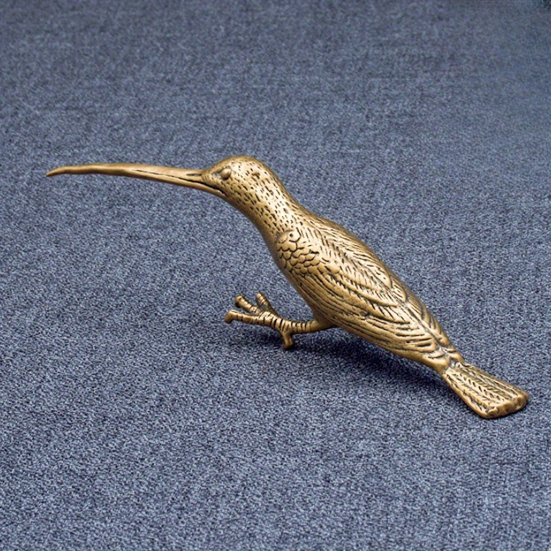 1pc Copper Bird Desktop Small Ornament Simulation Long-billed Hummingbird Tea Knife Brass Micro-engraving Hand Handle Small Kingfisher