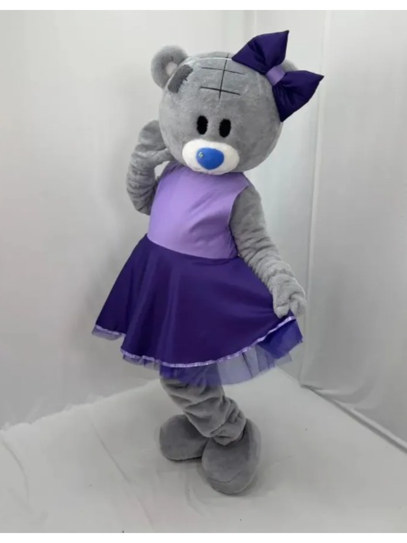 Purple Dress with Gray Teddy Bear Mascot Costume for Adults