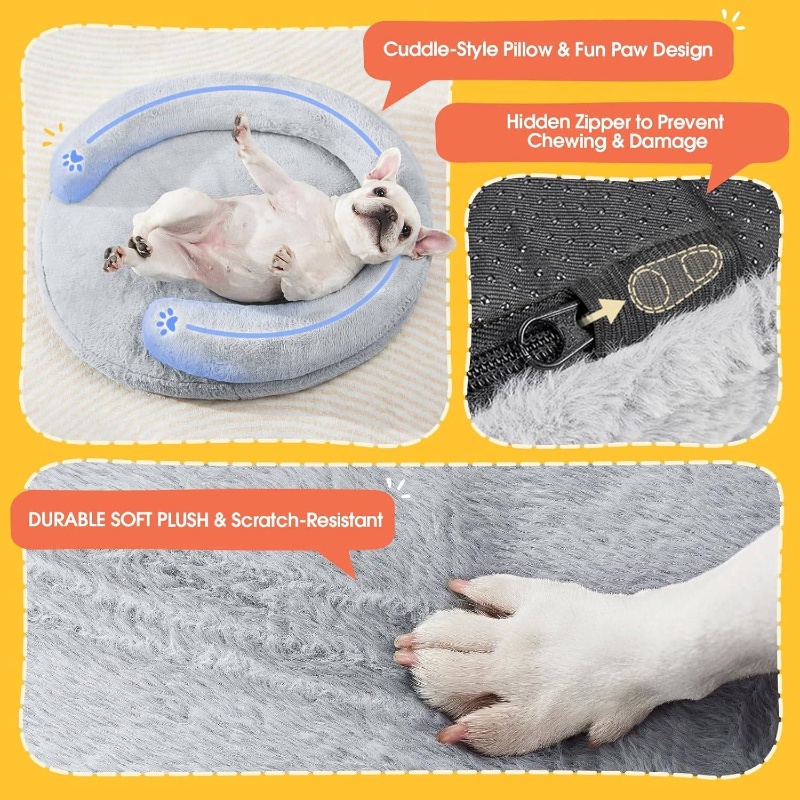 pet soft   orthopedic dog bed small medium size dog high quality supportive foam cat couch bolster pet bed with pillow removable washable cover nonslip bottom grey Product details 4