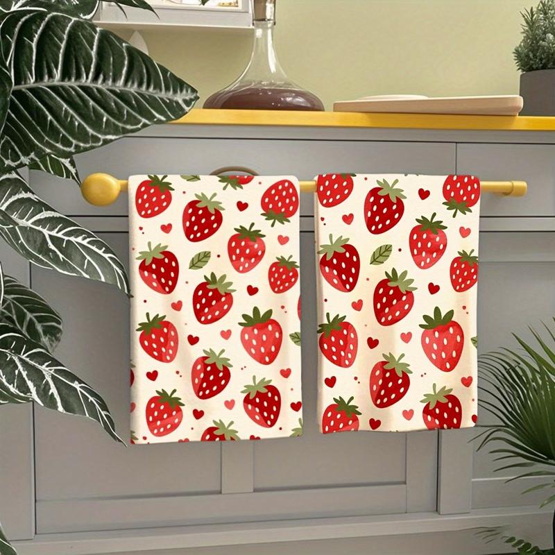 TEMU 2pcs Set Strawberry Print Cleaning Cloths, Scouring Pads, Dish Towels, Holiday Gift, Neighbor Gift, Sweet Housewarming Gift For , Gift For Mom,