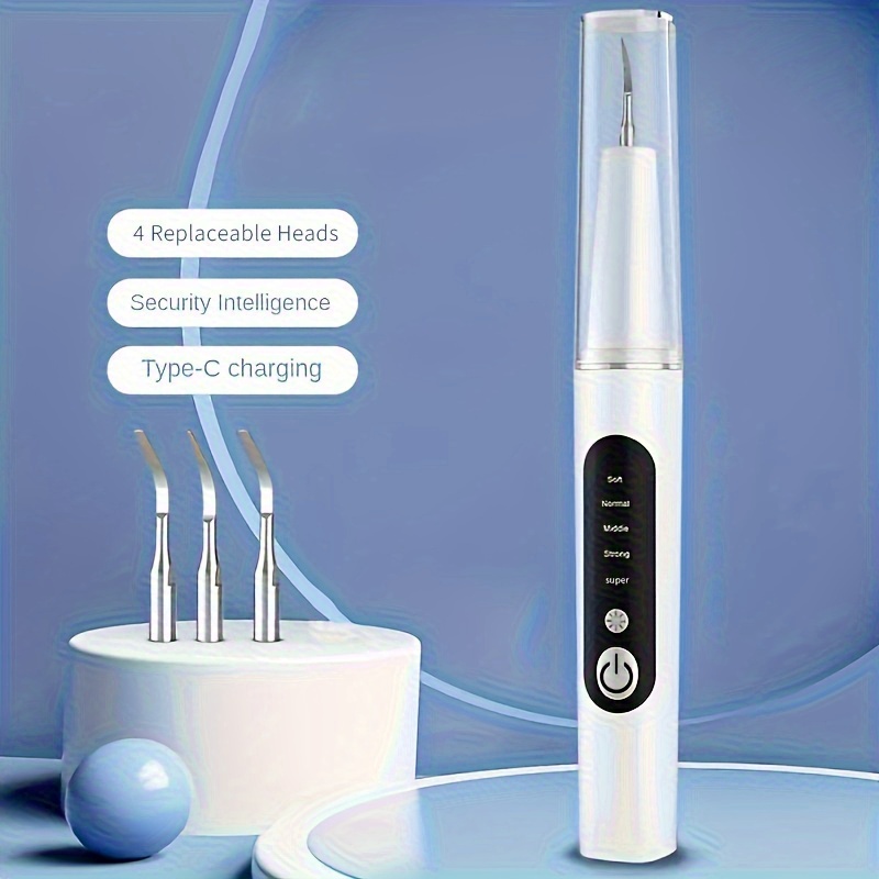 TEMU Usb Rechargeable Electric Teeth Cleaner With Led Light - Portable Flosser & Tartar Remover, 5-speed Adjustable Vibration, Type-c Charging & Lithium Battery For Home Oral Care