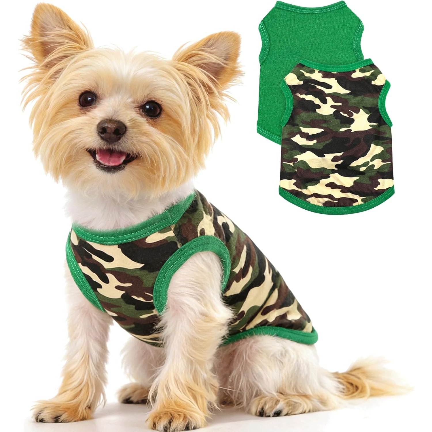 2pcs Chihuahua Clothes Summer Dog Shirt Suitable for Small Dogs Soft Puppy Outfit Camouflage Pattern Breathable Pet Apparel for Yorkshire Terrier Shih Tzu Cats XXS~M Blue Pink Green - Image 11