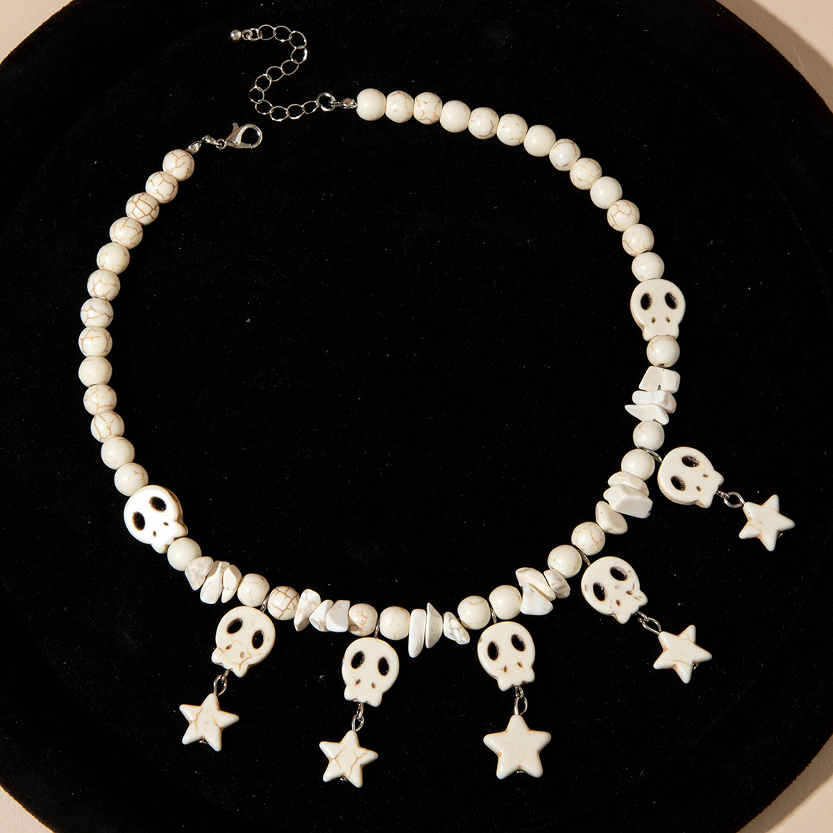 TEMU 1 Unique Dark Style Halloween Skull Pentagram Bead Necklace With Round Bead Splicing Collarbone Necklace Suitable For Women' Party Matching And