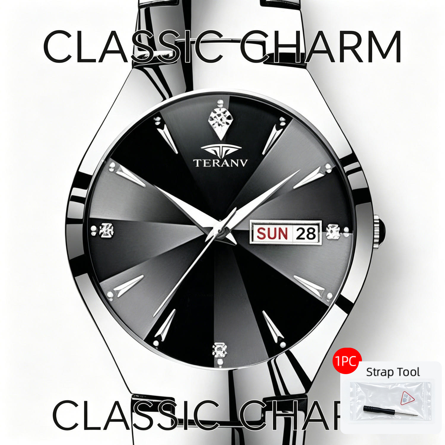 TEMU Men's Sleek Automatic Mechanical Watch - With Calendar, Stainless & Case Valentine's Day New Arrival 1 Watch+ 1 Adjuster