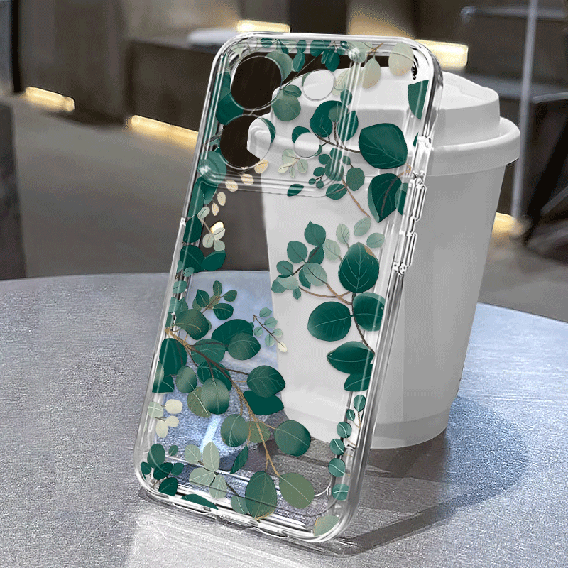 TEMU Phone Case: Eucalyptus Leaves White Background Design Transparent Soft Tpu Material, Shockproof And Anti-slip Protection Phone Case For Xiaomi