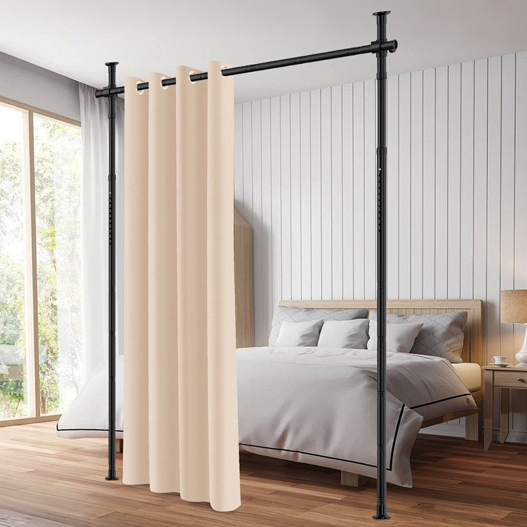 Room Divider Screen Frame Carbon Steel Curtain Rods Height Adjustable Freestanding Room Divider Screen Without Curtain, Privacy Screen Width Adjustable For Living Room, Bedroom Or Office