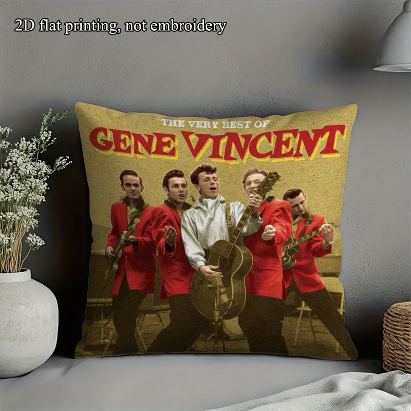 TEMU 1 pièce Housse de coussin décorative rockabilly vintage - Motif de performance du groupe Gene Vincent & The Blue Caps, Housse de coussin à