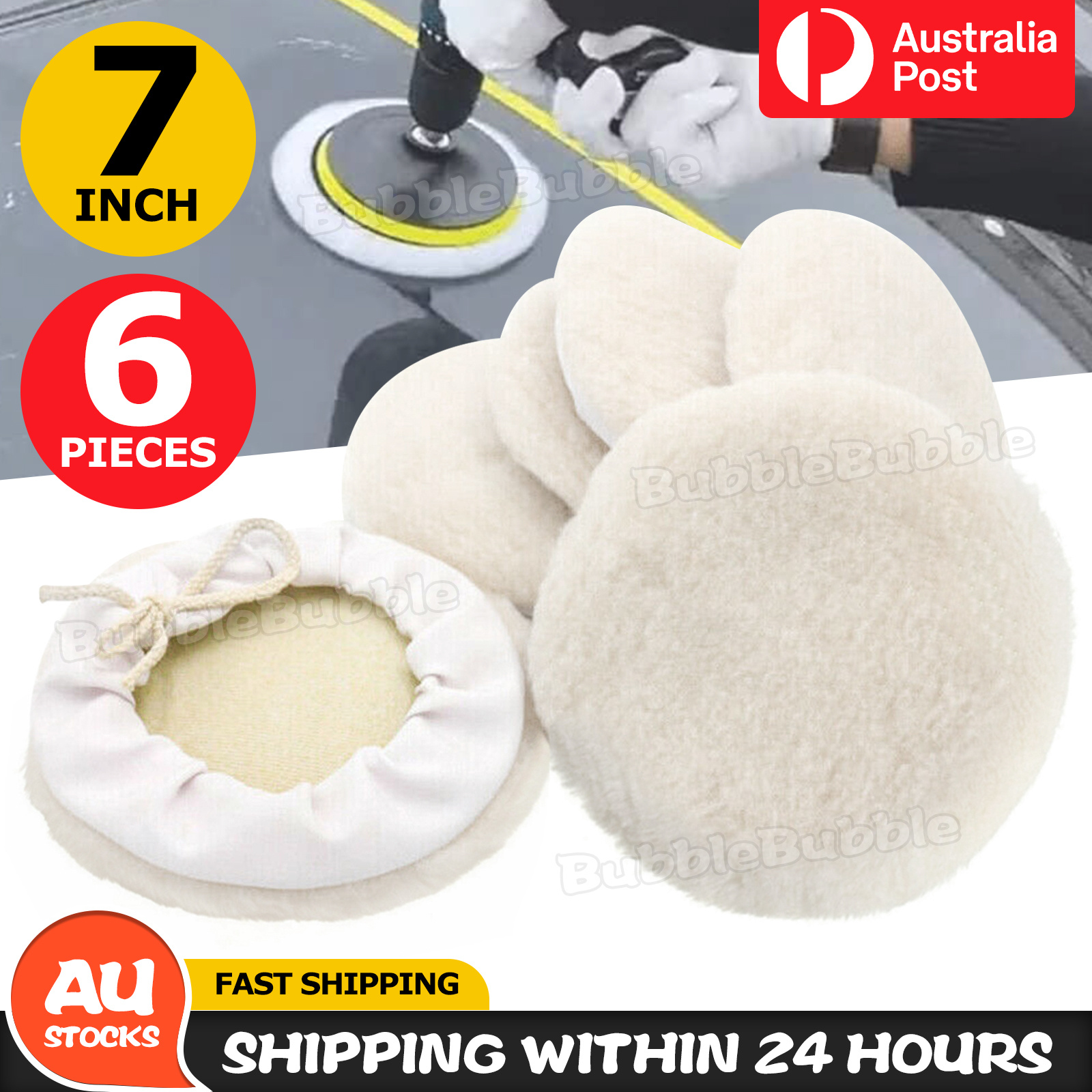TEMU 6pcs 7inch Wool Polishing Pads Buffing Backing Pad For Car Tools Bubbleglobal