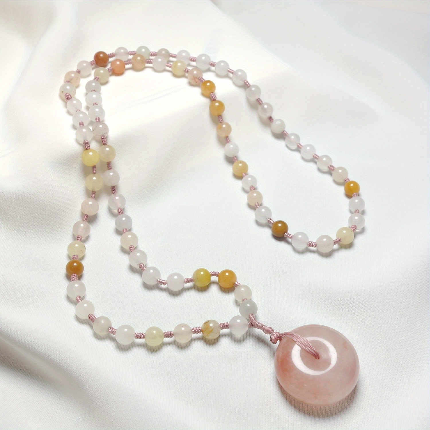 Natural Stone Pendant Necklace with Hand-Loop Chain, Unisex