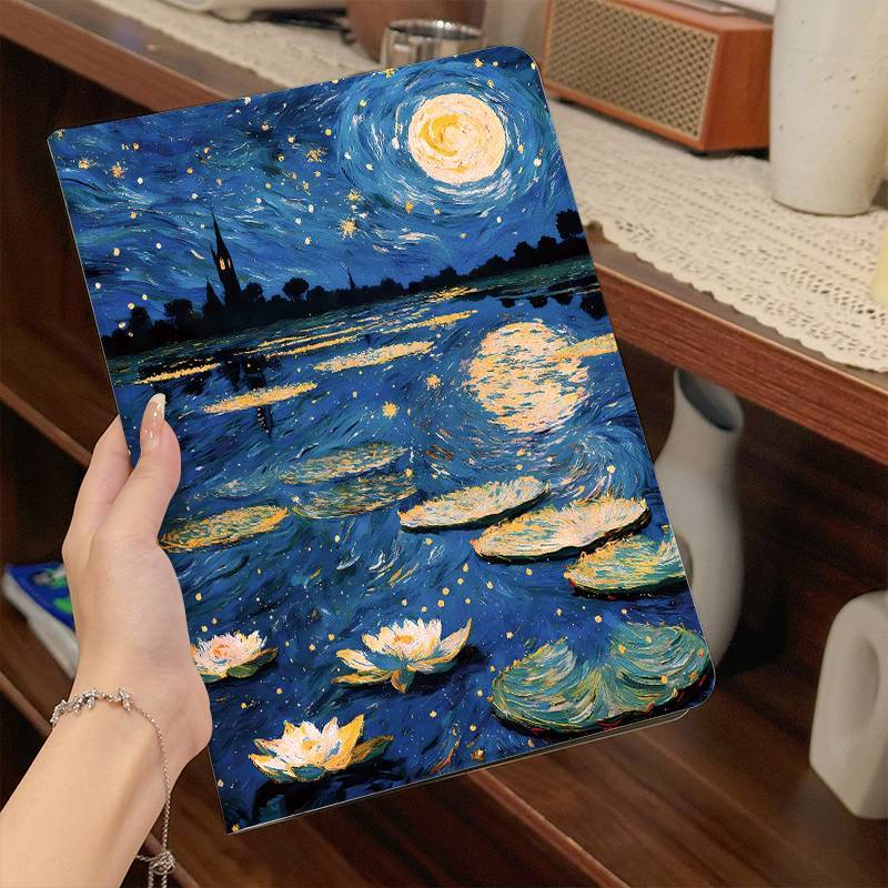 

1pc Van Gogh Starry Night Oil Painting Design Artificial Leather Tablet Case, Multi-angle , Anti-fall Magnetic Sleep/ Cover (2020/2022), A7 Lite, A8, A9, A9+, S6, - Fits 8.7", 10.4", 10.5", 11" Models