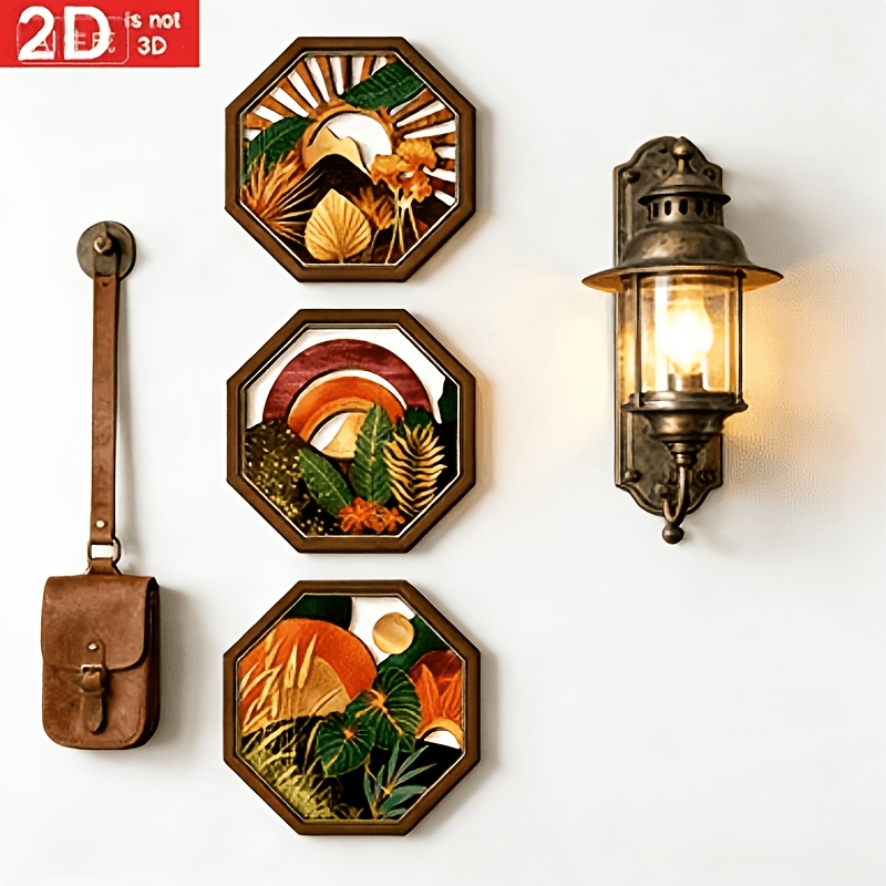 TEMU 2d Flat Wooden Print [3pcs] Wooden Hollow Wall Decoration Wooden Craft Hanging Ornament, Reusable Wall Art Decoration - Suitable For Home