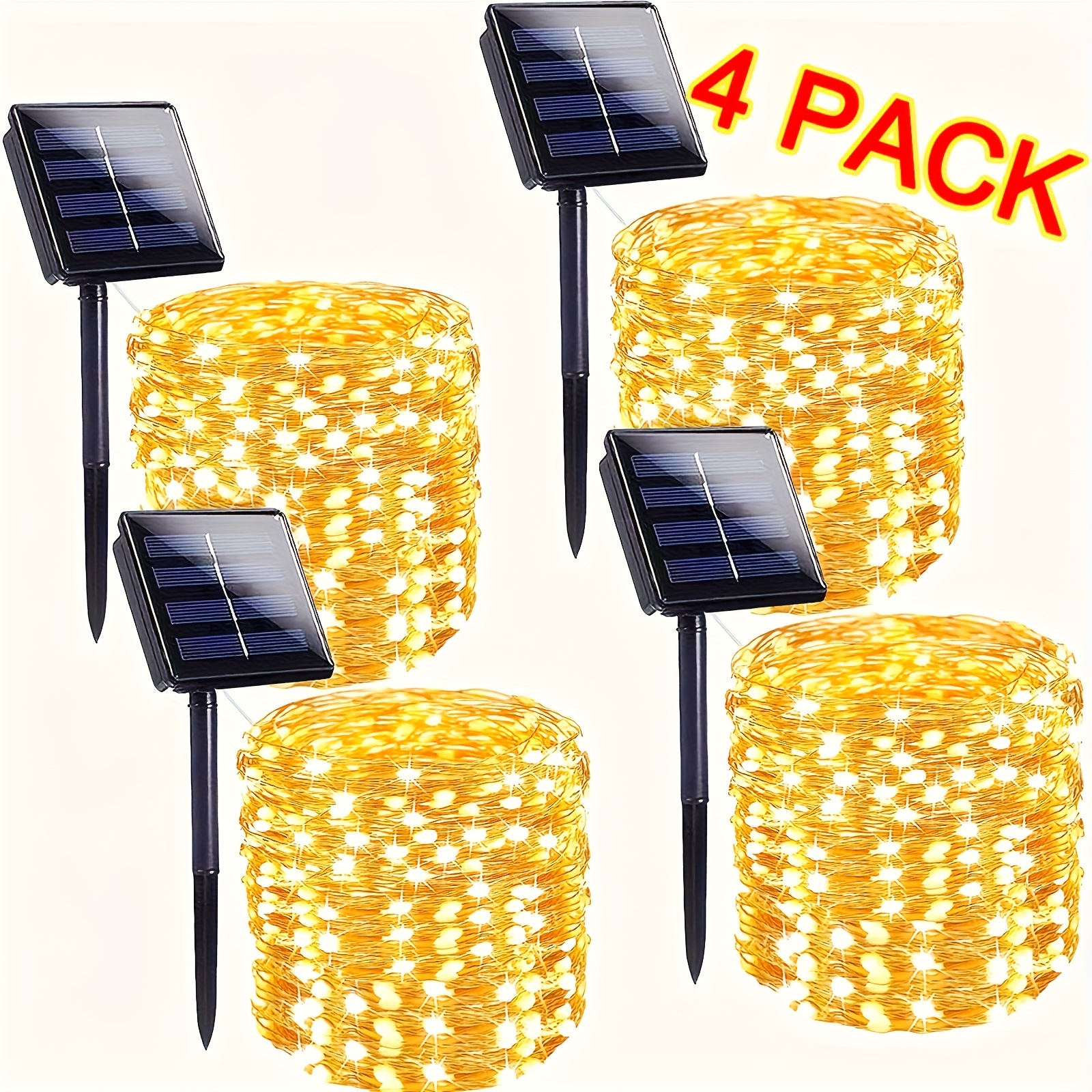 TEMU 4pcs Set Of Solar Fairy Lights, 132 Feet, 400 Led Outdoor Flashing Lights, 8 , Waterproof Silver Wire String Lights, Suitable For Garden, Patio,