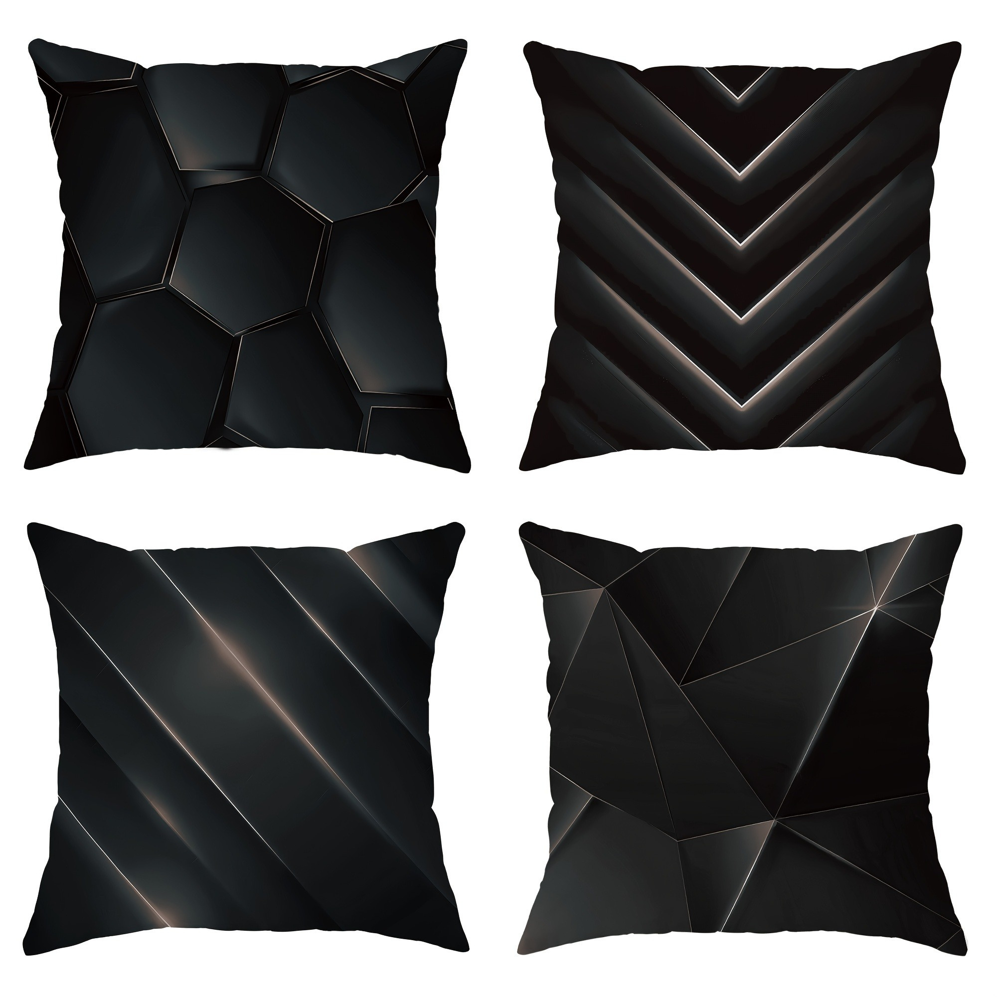 

4pcs Set Modern Geometric Velvet Throw Pillow Covers - Black & Gray, Abstract Room & Bedroom Decor, Zip Closure, Hand Washable