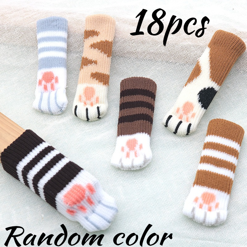TEMU 18pcs Knitted Chair Leg Covers / Door Handle Covers (random Colors & Patterns) - Non-slip, Wear-resistant, Noise-reducing, Thickened Cat-themed