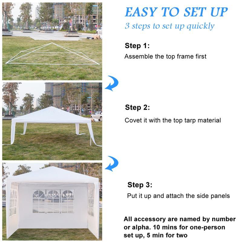 118.11*118.11inch 3-sided outdoor party tent, pergola, convenient awning, beach awning, PE cloth, plastic-sprayed iron pipe, spiral pipe, UV protection, easy to install, suitable for beach, backyard, camping picnic, barbecue, RV lawn, pool rest