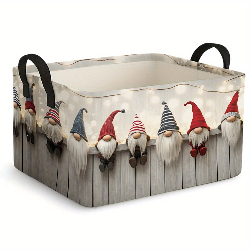 TEMU Ein großer, faltbarer Aufbewahrungskorb mit Weihnachts-Gartenzwerg-Design. Dieser übergroße Korb dient als offene Aufbewahrungsbox. Es ist ein